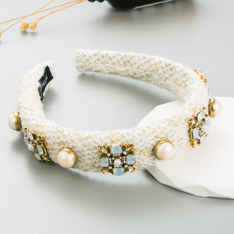 Sweet Round Cloth Plating Hair Band with Inlay of Rhinestones and Pearls