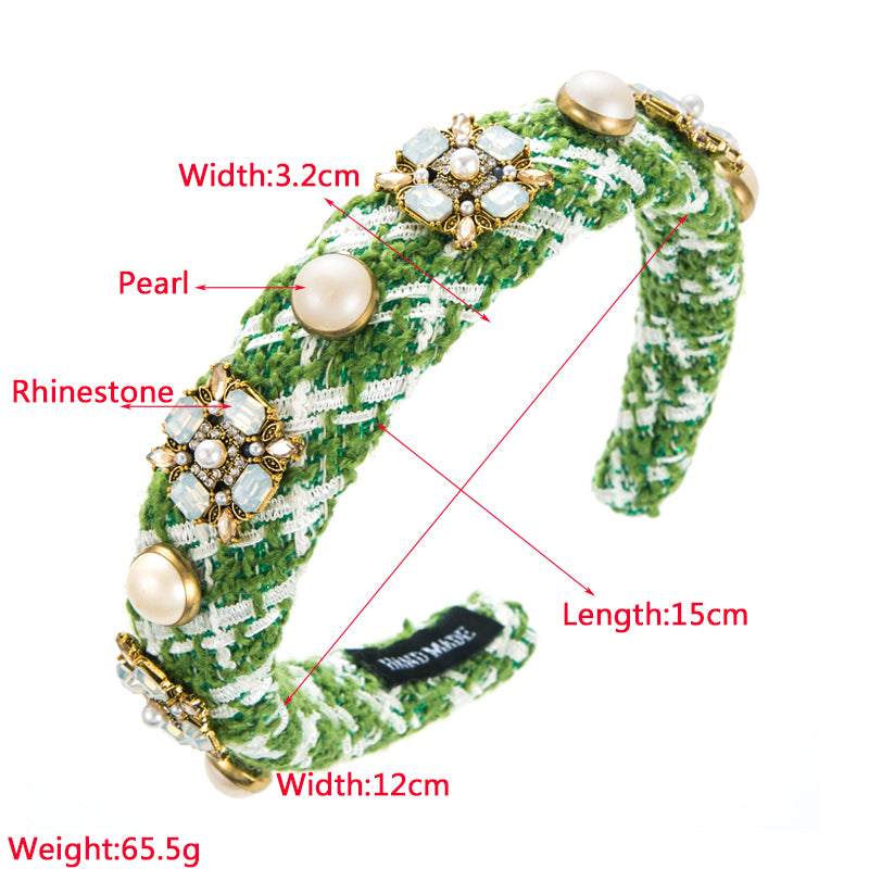 Sweet Round Cloth Plating Hair Band with Inlay of Rhinestones and Pearls