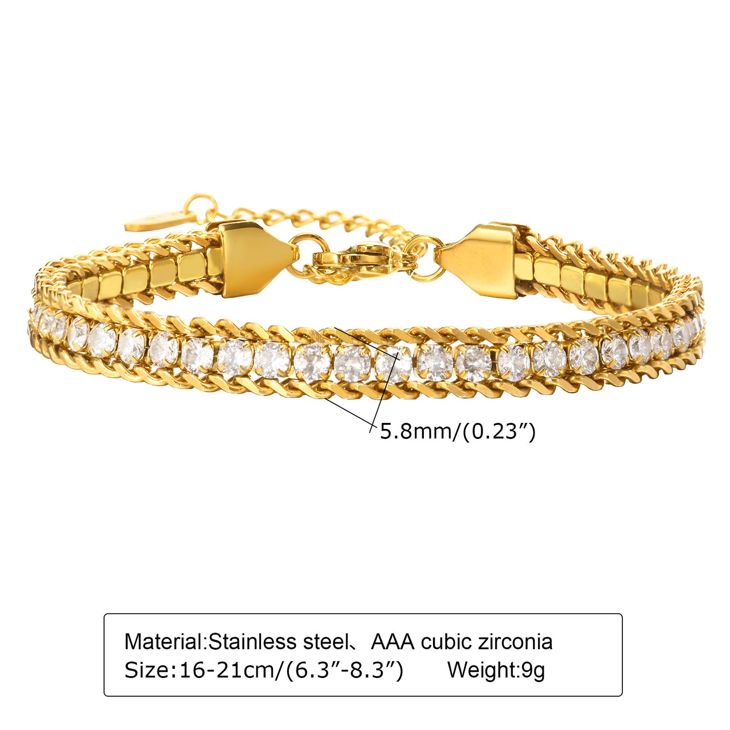 Stainless Steel Plating Inlay Zircon 18K Gold Plated Bracelet