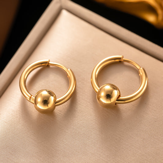 Simple Style Ball Plating Titanium Steel 18k Gold Plated Earrings