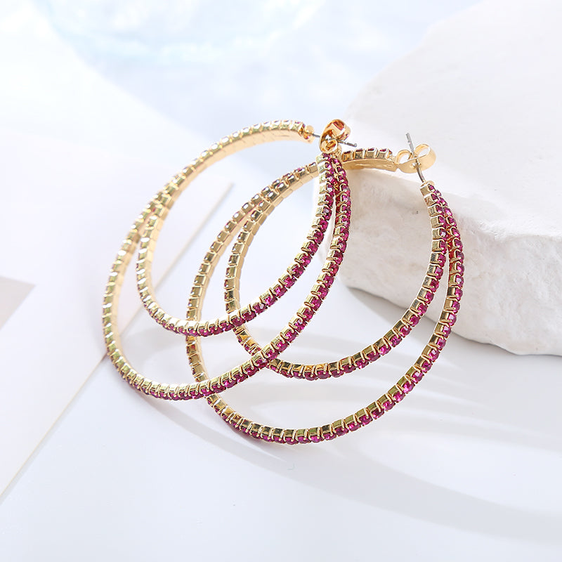 Elegant Cute Round Rhinestones Hoop Earrings