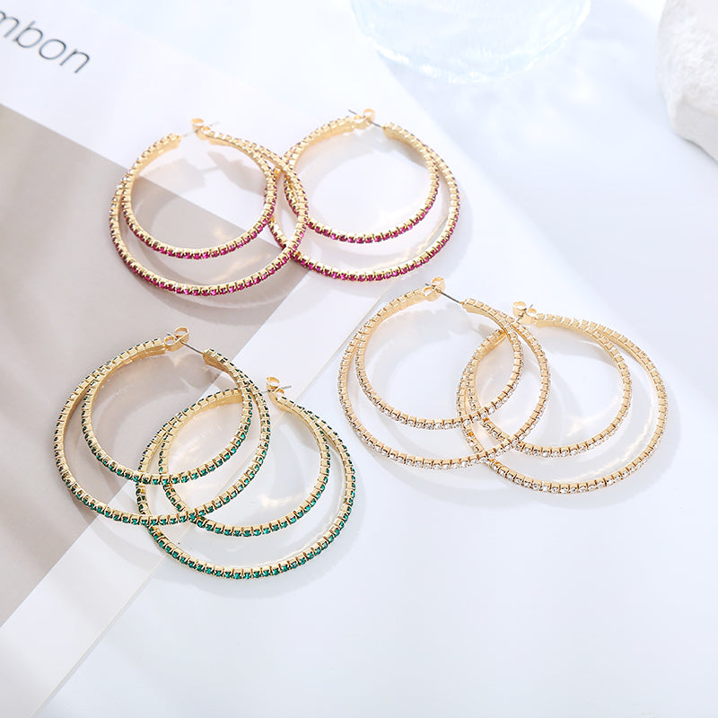 Elegant Cute Round Rhinestones Hoop Earrings