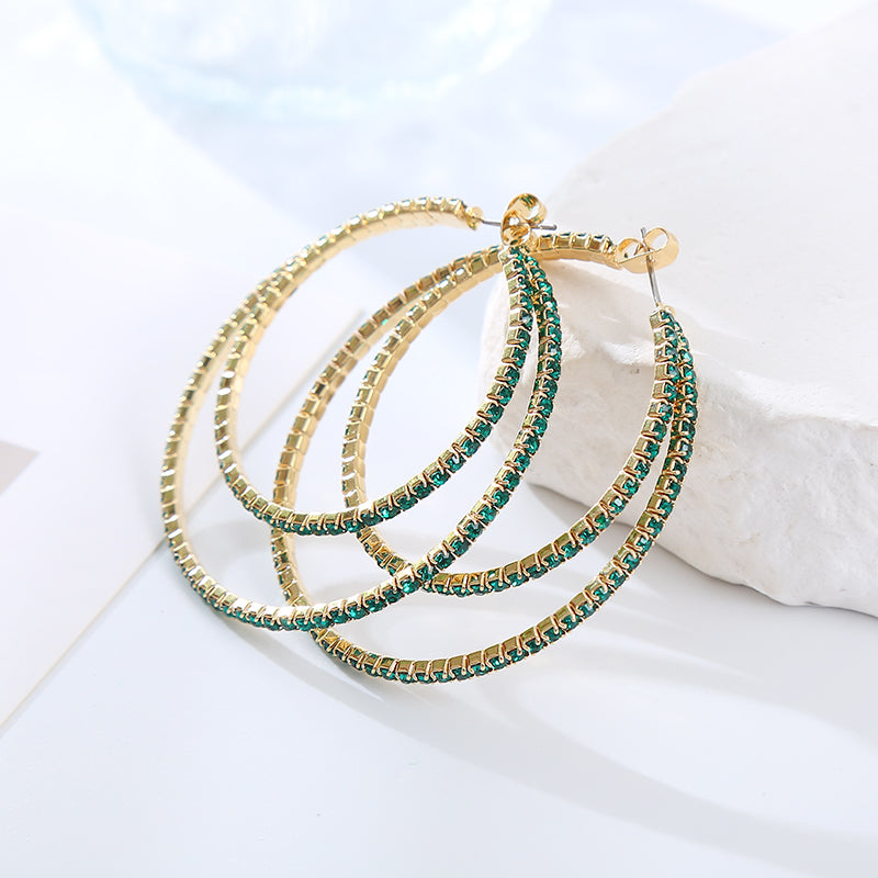 Elegant Cute Round Rhinestones Hoop Earrings