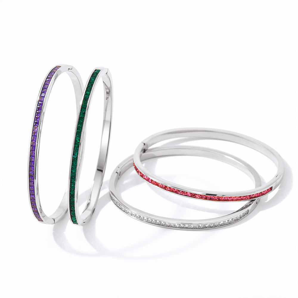 Stainless Steel Plating Inlay Artificial Gemstones Bangle