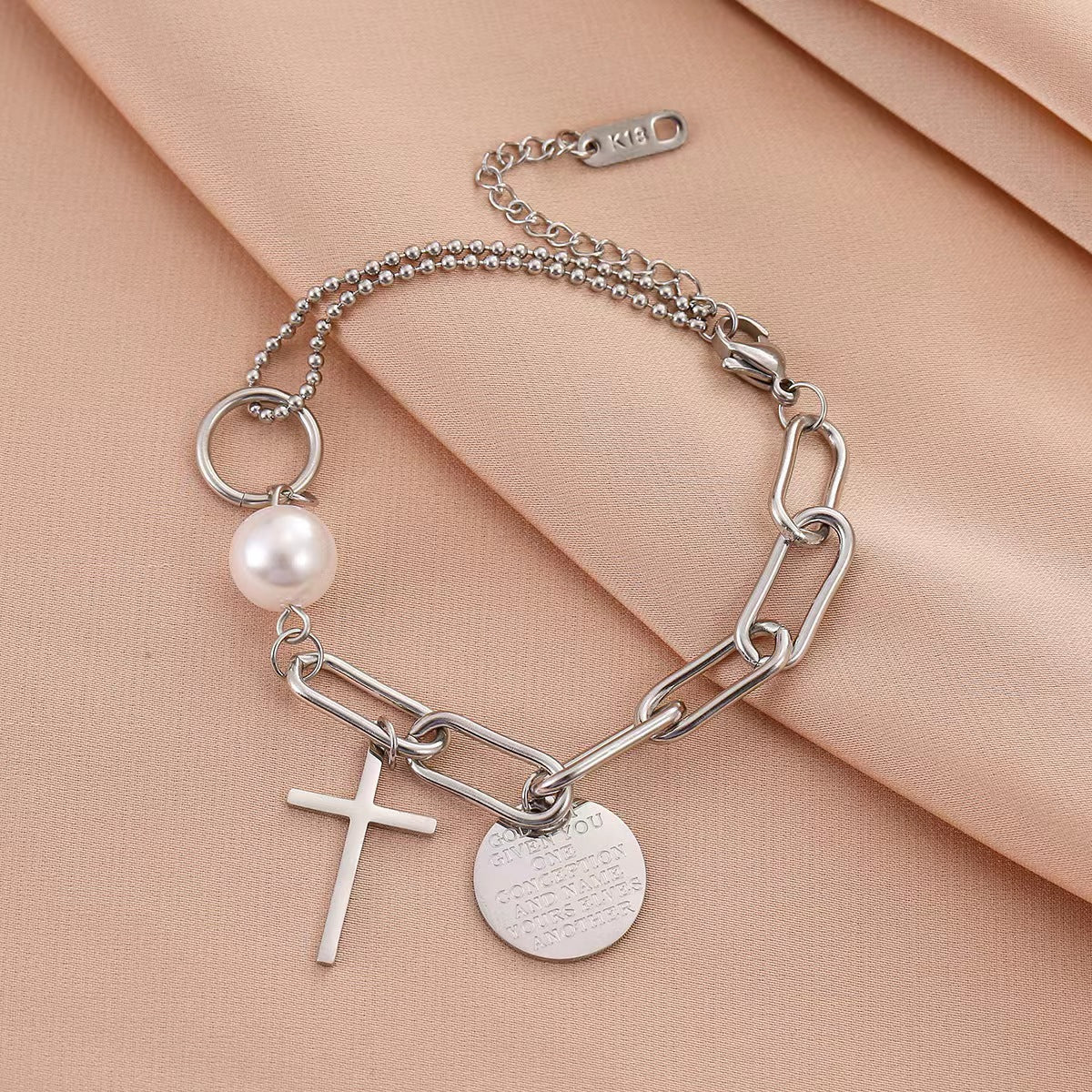 Elegant Lady Streetwear Cross Stainless Steel Plating Bracelets, pack of 2 pieces