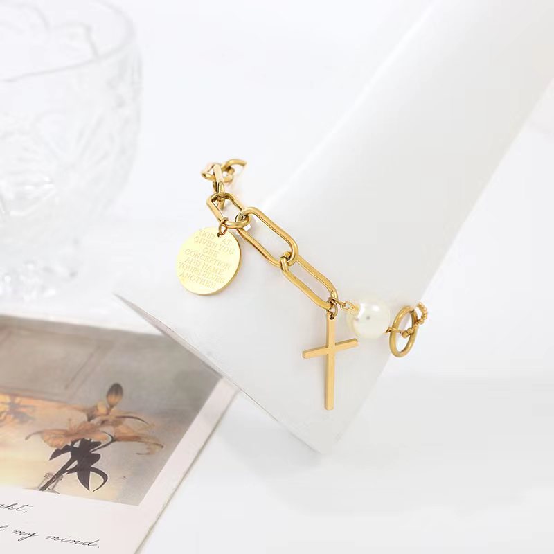 Elegant Lady Streetwear Cross Stainless Steel Plating Bracelets, pack of 2 pieces