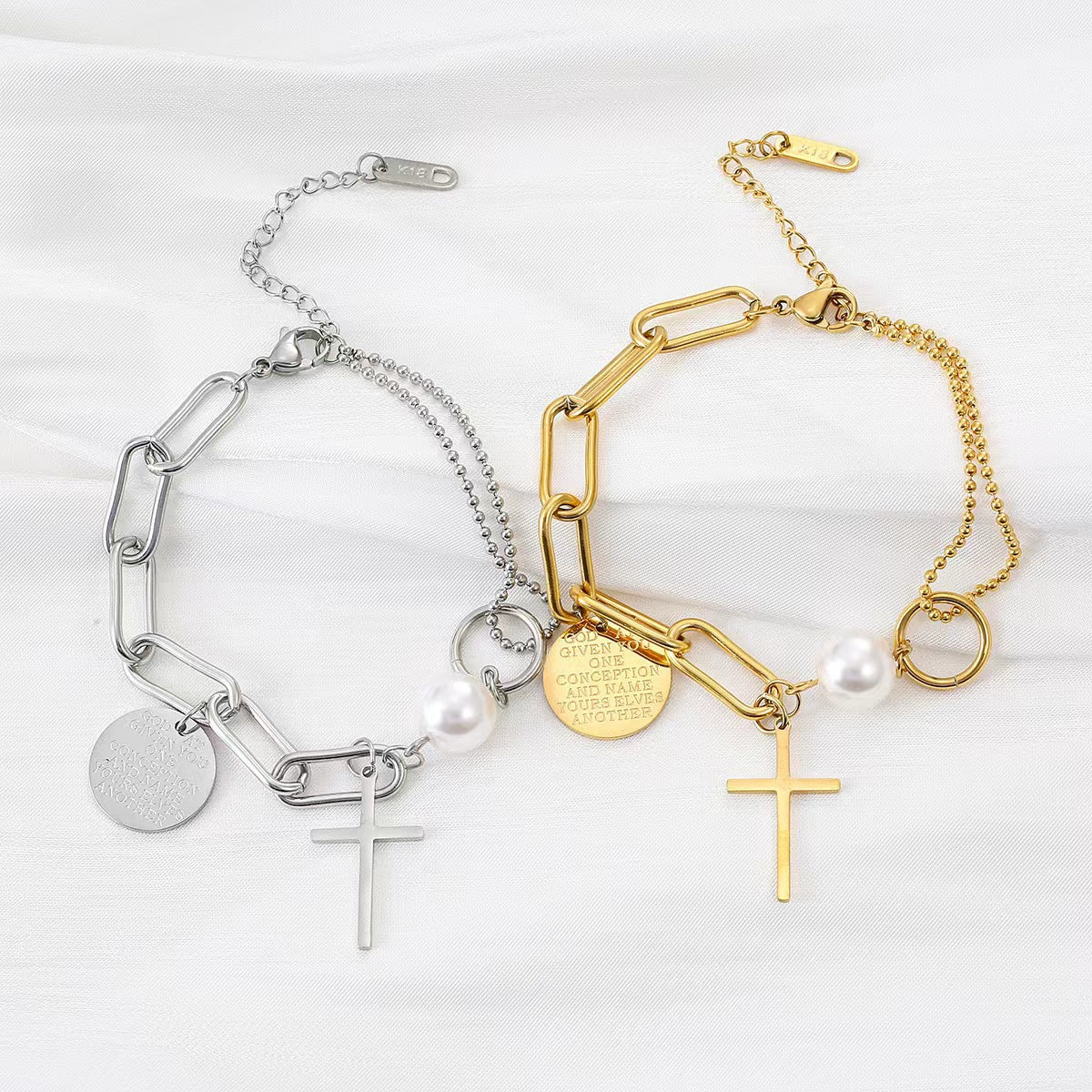 Elegant Lady Streetwear Cross Stainless Steel Plating Bracelets, pack of 2 pieces