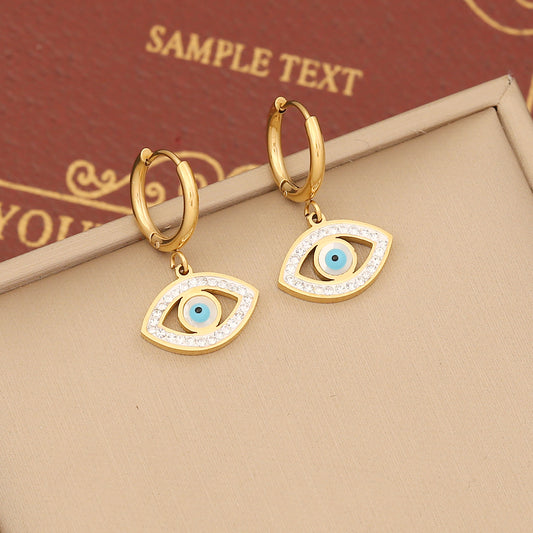 Retro Bohemian Evil Eye Stainless Steel Plating Inlay Artificial Diamond Turquoise Earrings