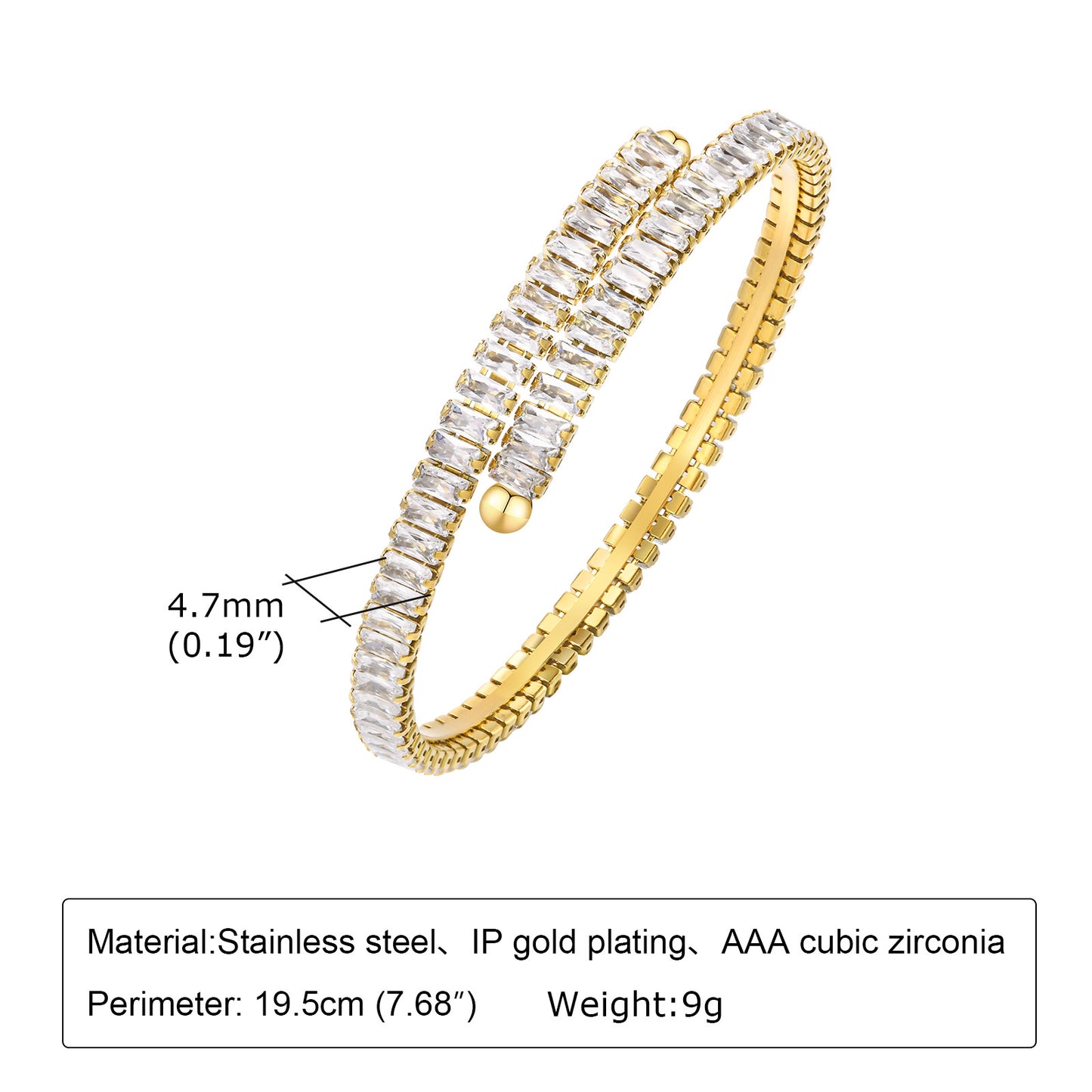 Stainless Steel Plating Inlay Zircon 18K Gold Plated Bangle