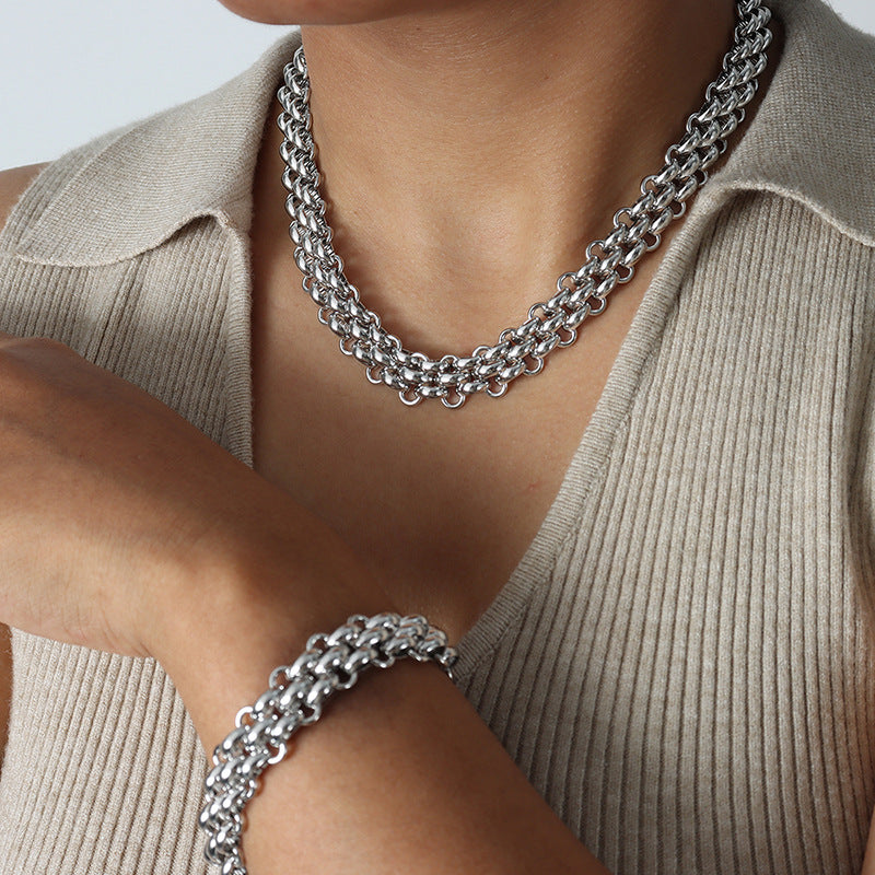 Titanium Steel Plating Hollow Out Bracelets Necklace