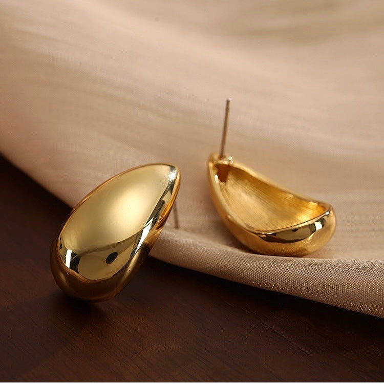 Elegant Water Droplets Plating Copper 18K Gold Plated Ear Studs, Pack of 2 pairs