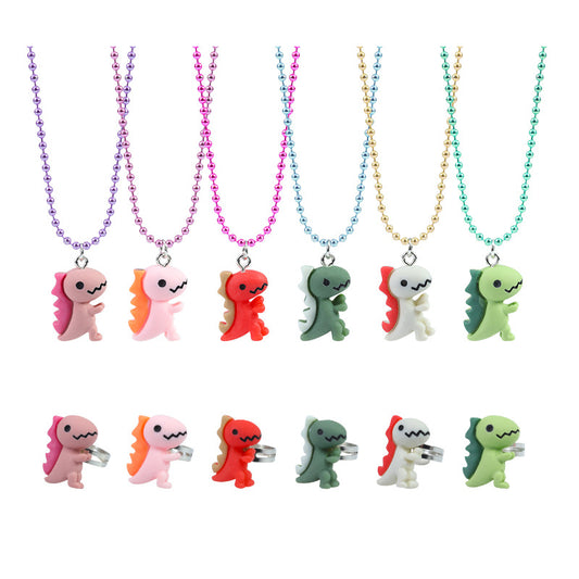 Cute Dinosaur Plastic Resin Children Rings Necklace