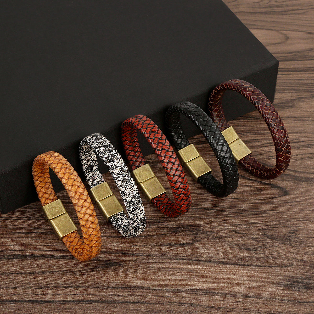 Alloy Leather Handmade Braid Men'S Bangle