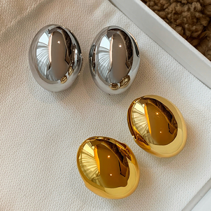 Oval Plating Alloy 18K Gold Plated Ear Studs