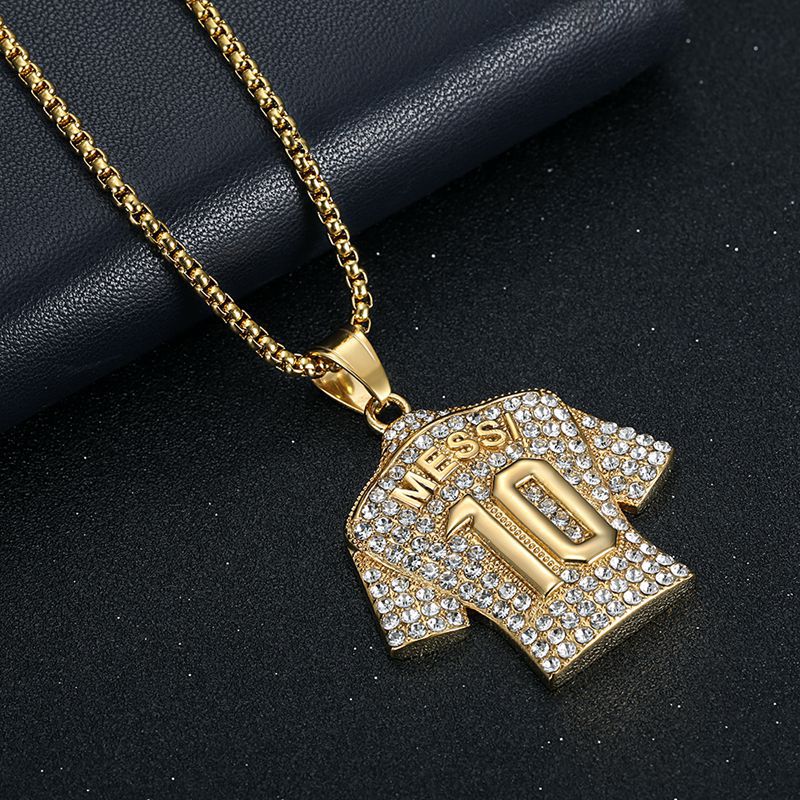 Messi Titanium Steel Plating Inlay Artificial Diamond Charms Necklace