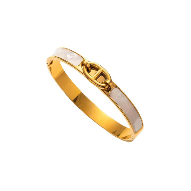 Modern Titanium Steel 18K Gold Plated Pig Nose Bangle