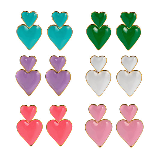 Heart Colour Stainless Steel 18K Gold Plated Drop Earrings