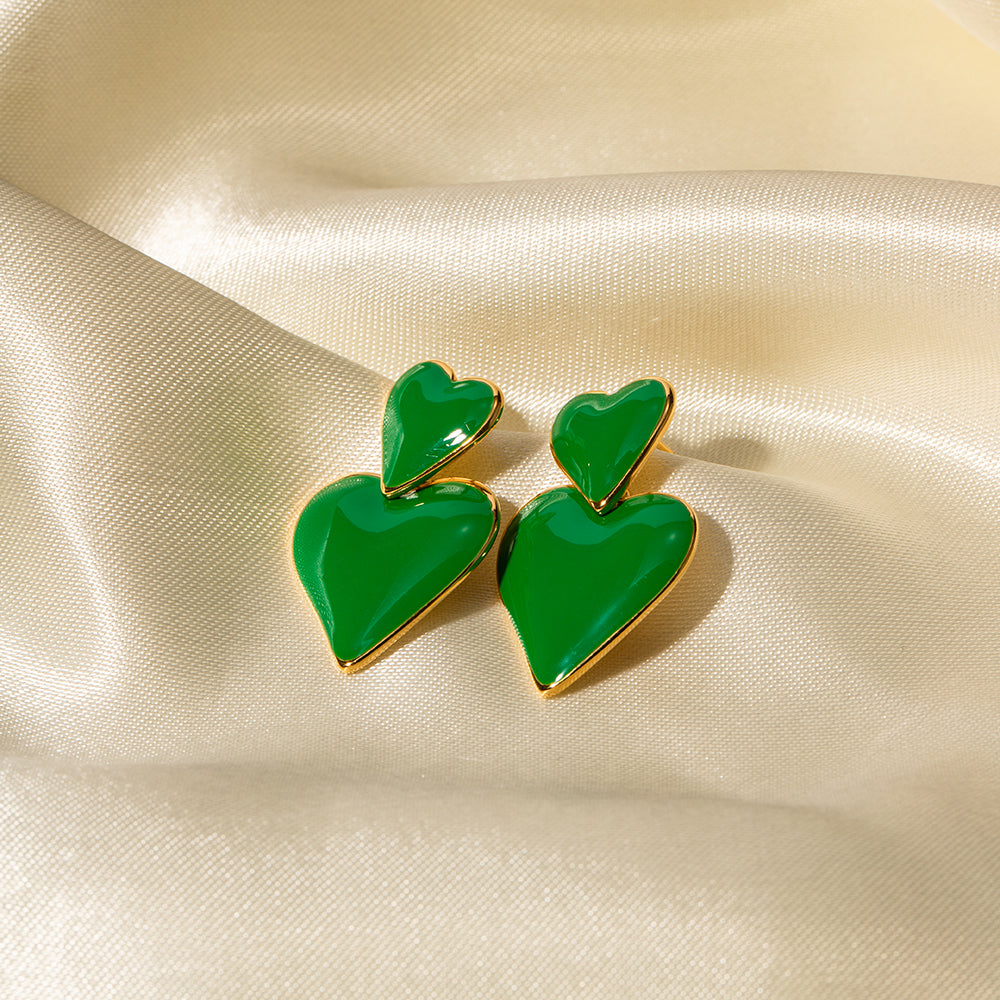 Heart Colour Stainless Steel 18K Gold Plated Drop Earrings