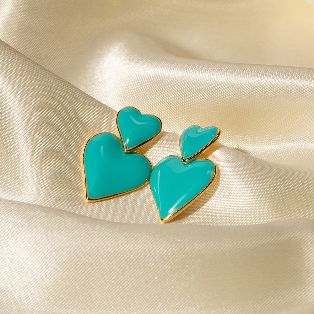 Heart Colour Stainless Steel 18K Gold Plated Drop Earrings