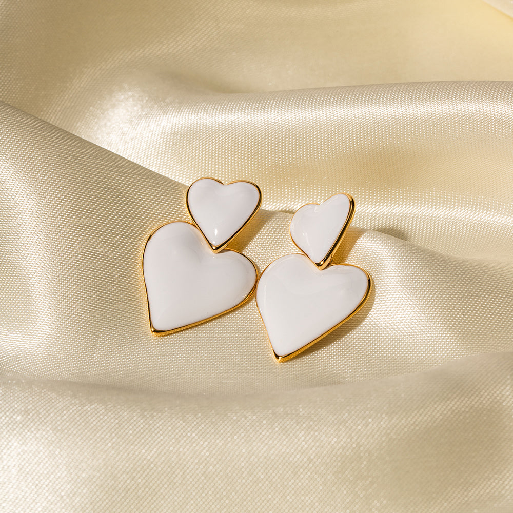 Heart Colour Stainless Steel 18K Gold Plated Drop Earrings