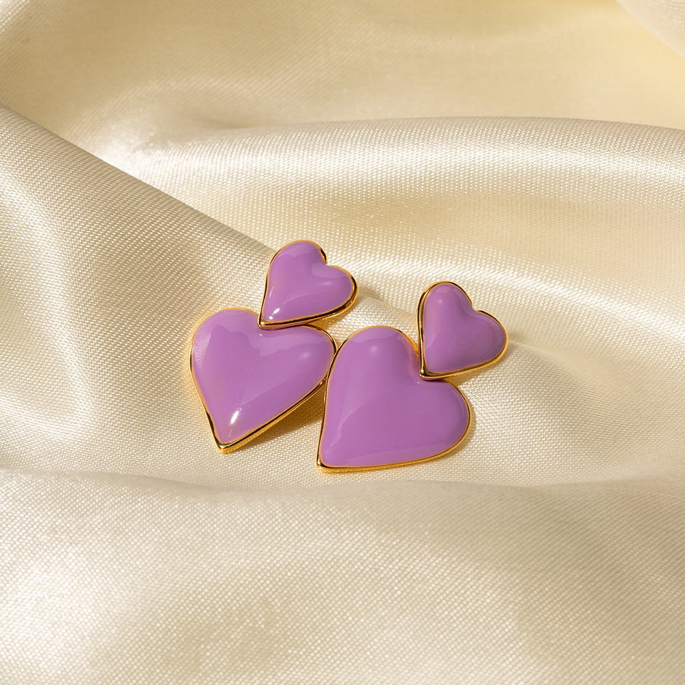 Heart Colour Stainless Steel 18K Gold Plated Drop Earrings