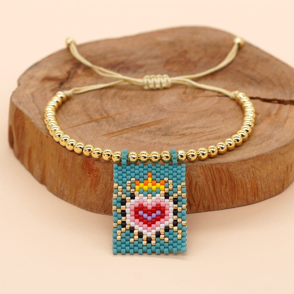 Retro Heart Shape Crown Eye Glass Copper Beaded Bracelets