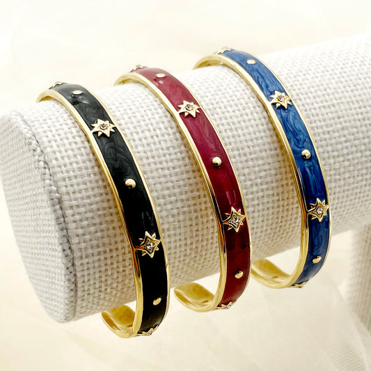 Casual Commute Star Stainless Steel Enamel Plating Inlay Zircon Gold Plated Bangle