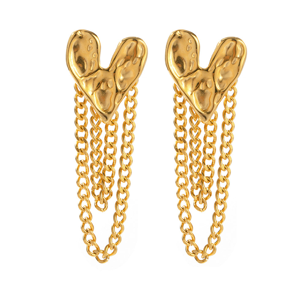 IG Style Heart Shape Tassel Plating Stainless Steel 18K Gold Plated Drop Earrings