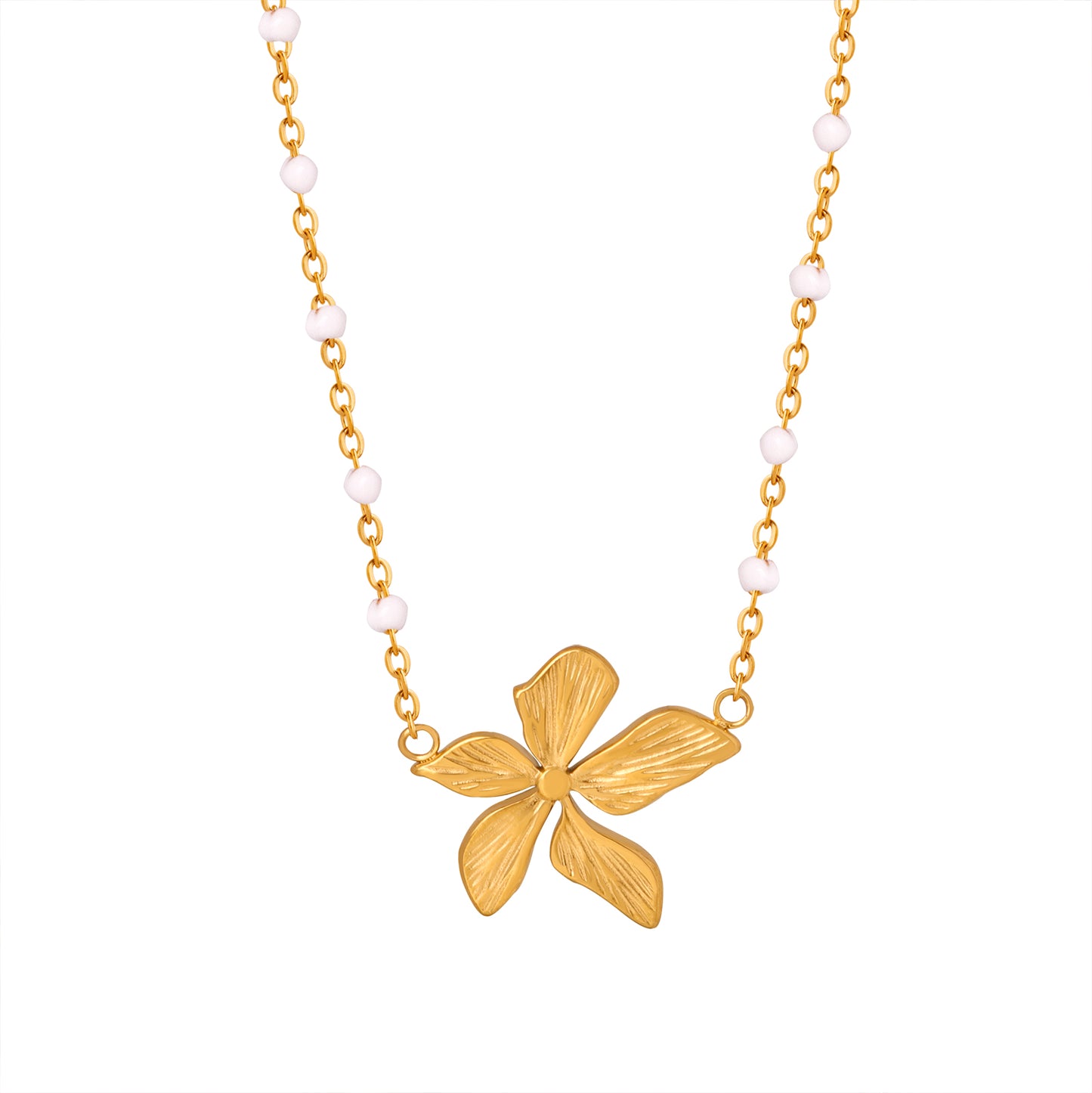 Sweet Flower Pearl Titanium Steel Necklace