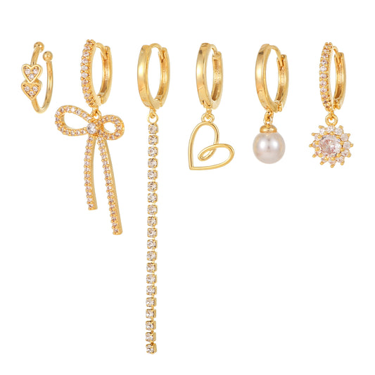 1 Set Elegant Tassel Heart Shape Bow Knot Brass Zircon 18k Gold Plated Earrings