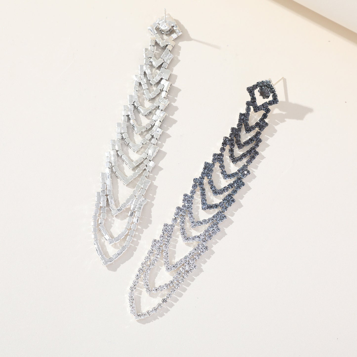 Lady Streetwear Geometric Tassel Rhinestone Drop Earrings, pack of 2 pairs