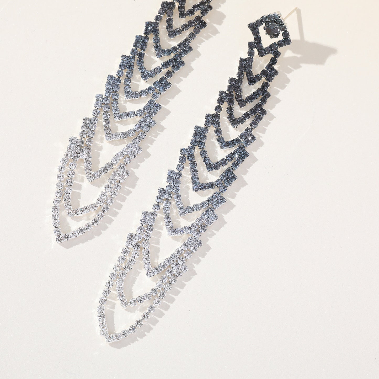 Lady Streetwear Geometric Tassel Rhinestone Drop Earrings, pack of 2 pairs