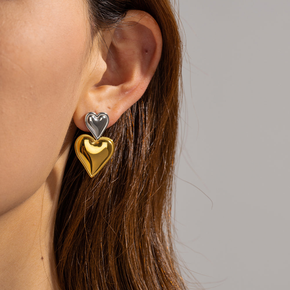 Heart Shape Plating Stainless Steel 18K Gold Plated Drop Earrings