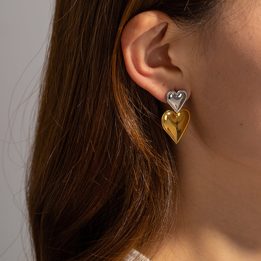 Heart Shape Plating Stainless Steel 18K Gold Plated Drop Earrings