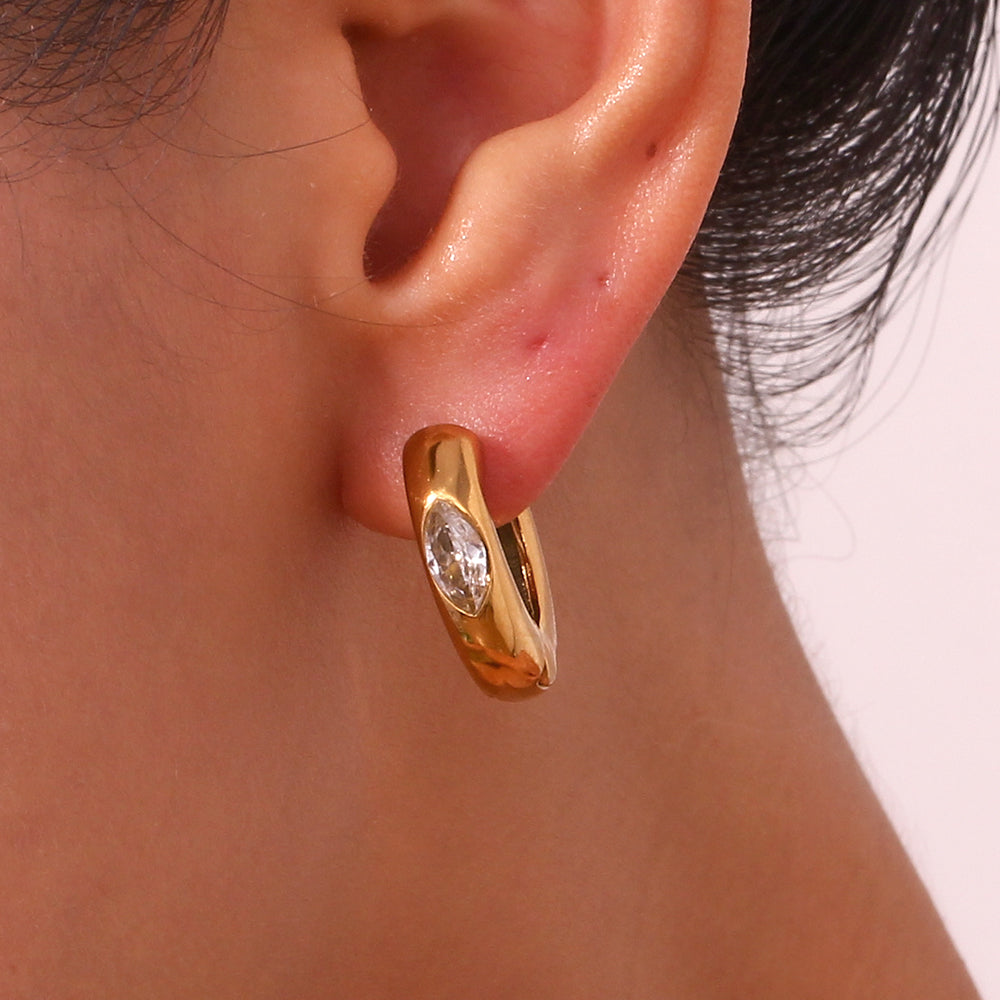 Stainless Steel Zircon 18K Gold Plated Earrings