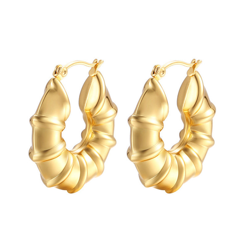 Semicircle Plating Hollow Out Stainless Steel 18K Gold Plated Earrings