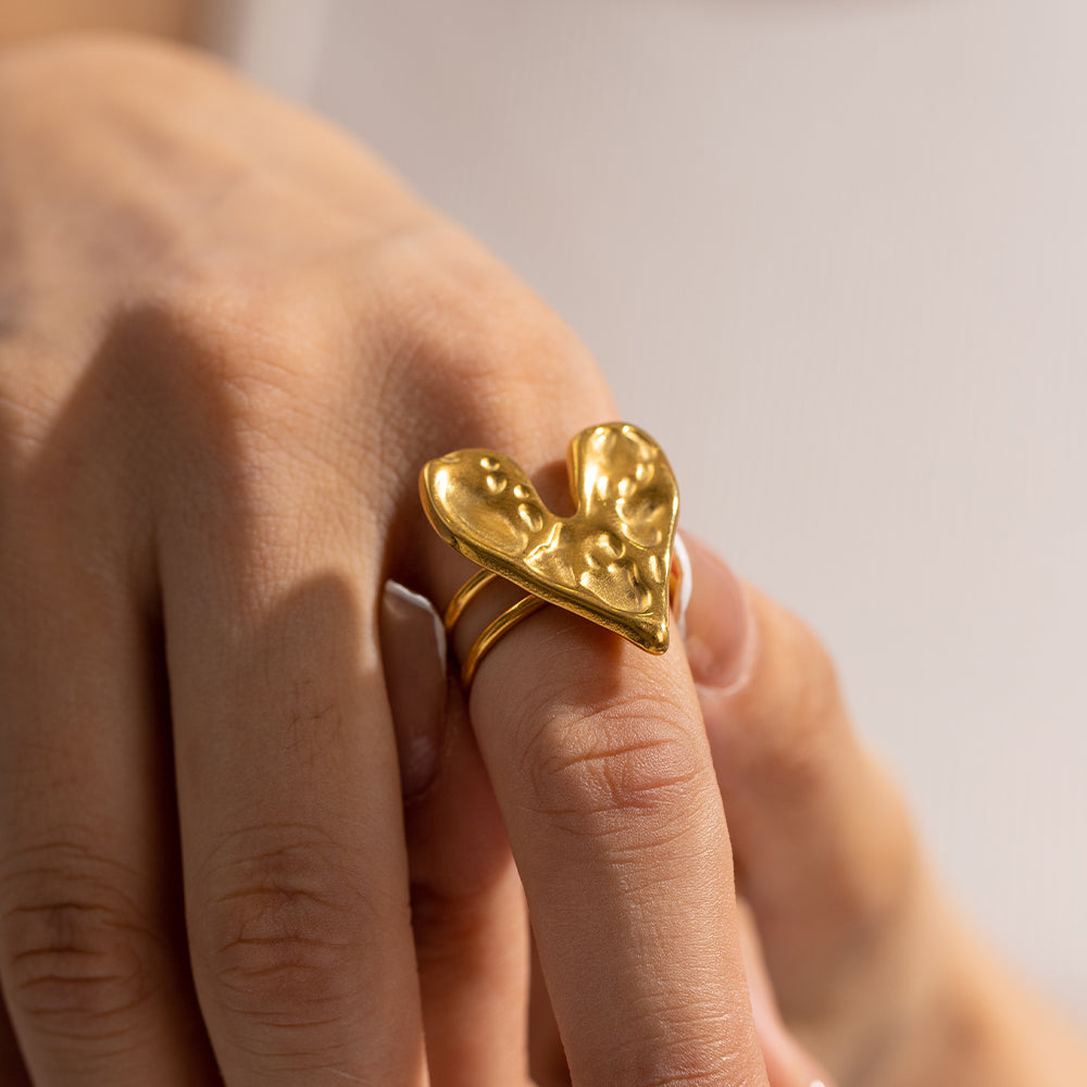 IG Style Heart Shape Stainless Steel Plating 18K Gold Plated Open Rings