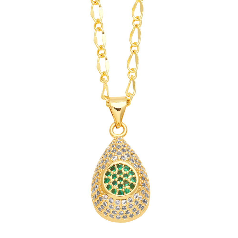 Water Droplets Stainless Steel Copper 18K Gold Plated Zircon Pendant Necklace