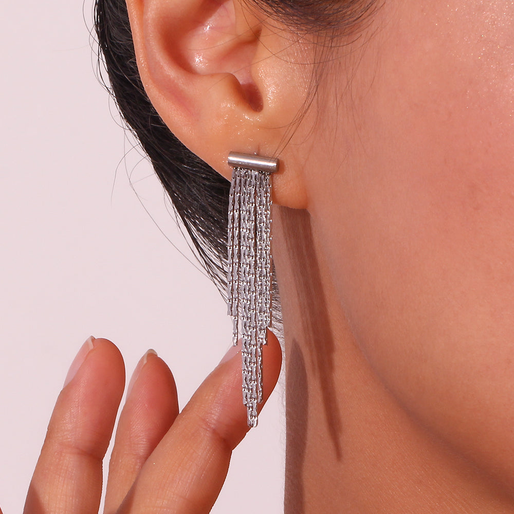 Lady Simple Style Tassel Plating Stainless Steel Drop Earrings