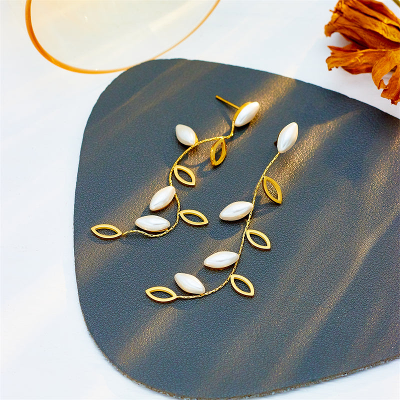 Leaf Plating Titanium Steel 18K Gold Plated Drop Earrings