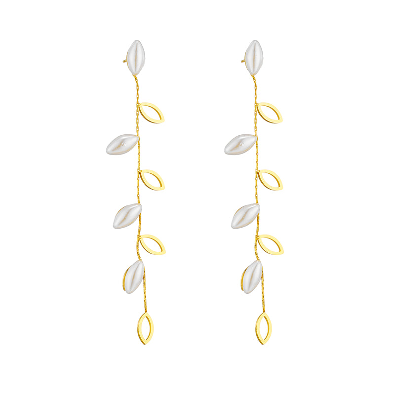 Leaf Plating Titanium Steel 18K Gold Plated Drop Earrings