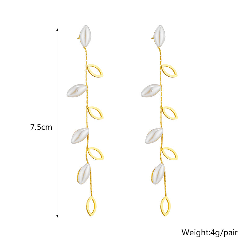 Leaf Plating Titanium Steel 18K Gold Plated Drop Earrings