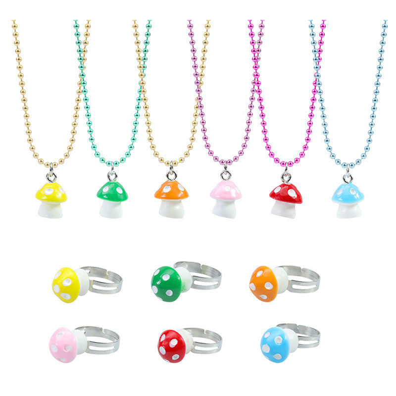 Pastoral Mushroom Resin Children Rings Necklace