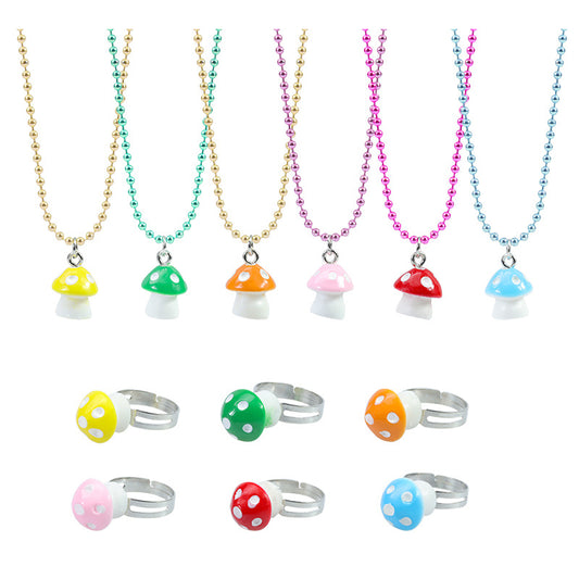 Pastoral Mushroom Resin Children Rings Necklace