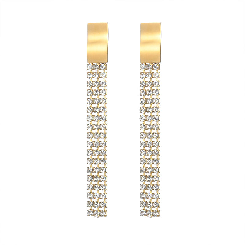 Tassel Plating Inlay Stainless Steel Zircon 18K Gold Plated Drop Earrings