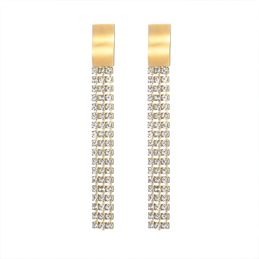 Tassel Plating Inlay Stainless Steel Zircon 18K Gold Plated Drop Earrings