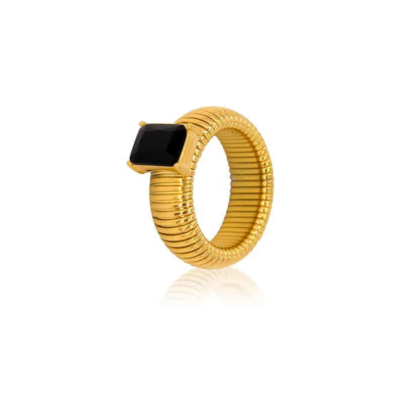 Retro French style titanium steel Ring with inlay square zircon
