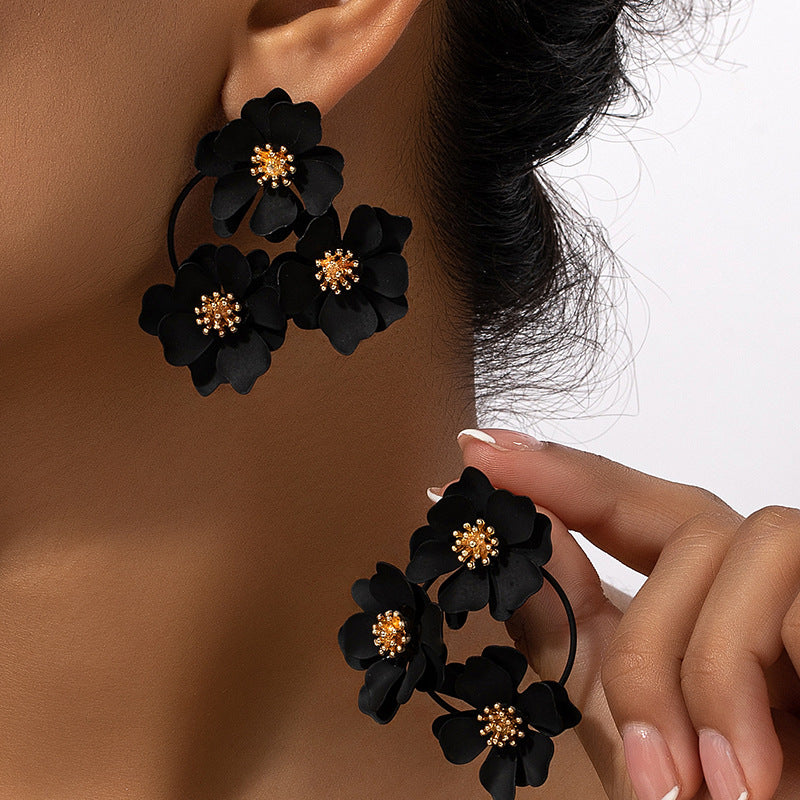 Flower Stoving Varnish Metal Ear Studs