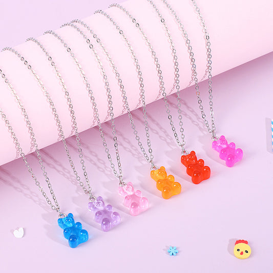 Cute Bear Resin Plating Girl's Necklace
