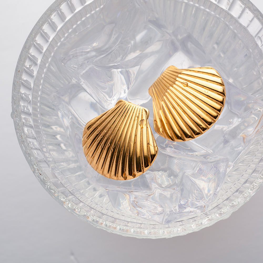 Ig Style Vacation Shell Plating Stainless Steel 18k Gold Plated Ear Studs